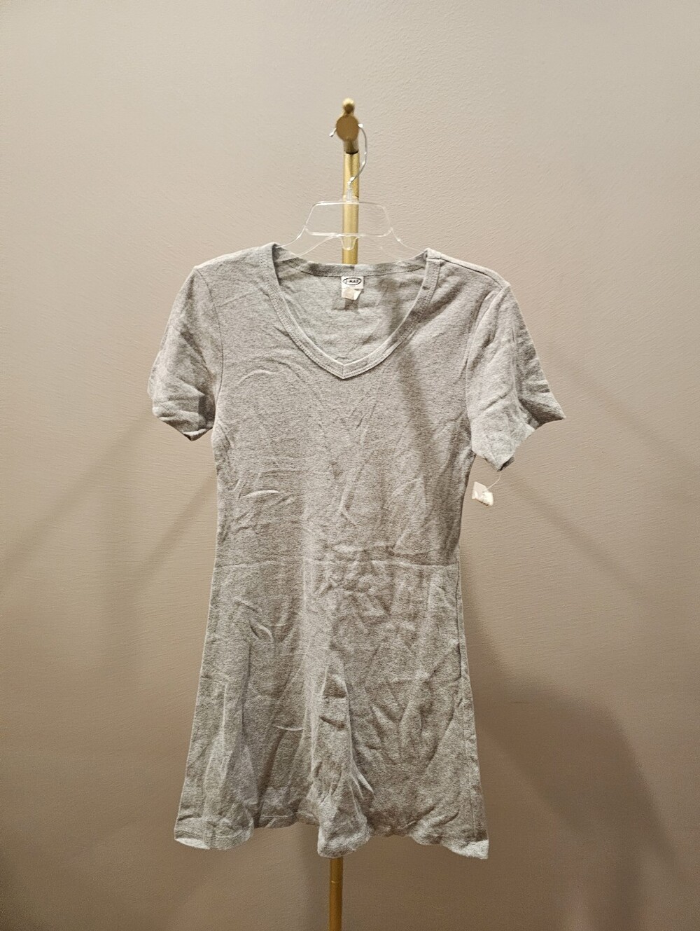 Vintage NWT Classic V-Neck Short Sleeve Tee Dress - Gray